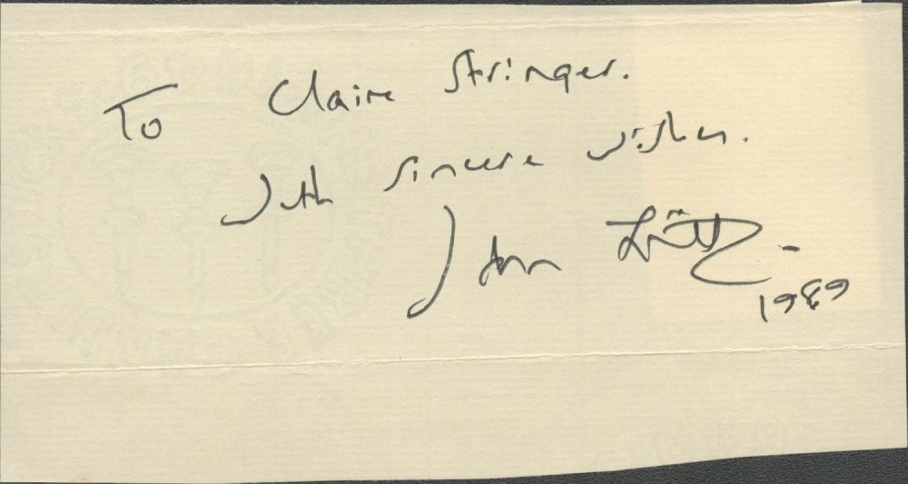 Lot 162: John Lill signed and dedicated page, dated 1989....