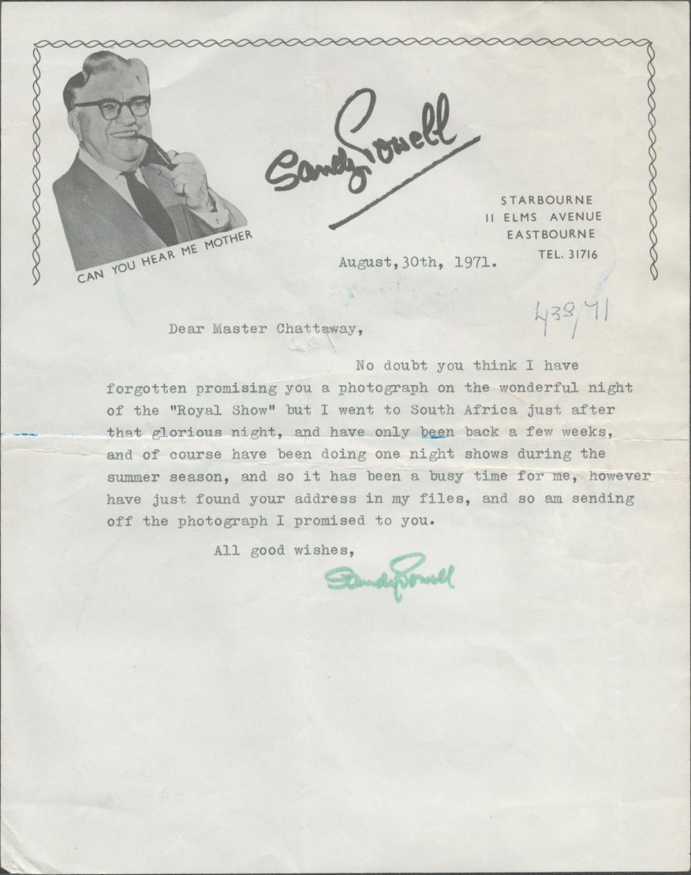 Lot 182: Sandy Powell TLS on personalised headed paper dated...