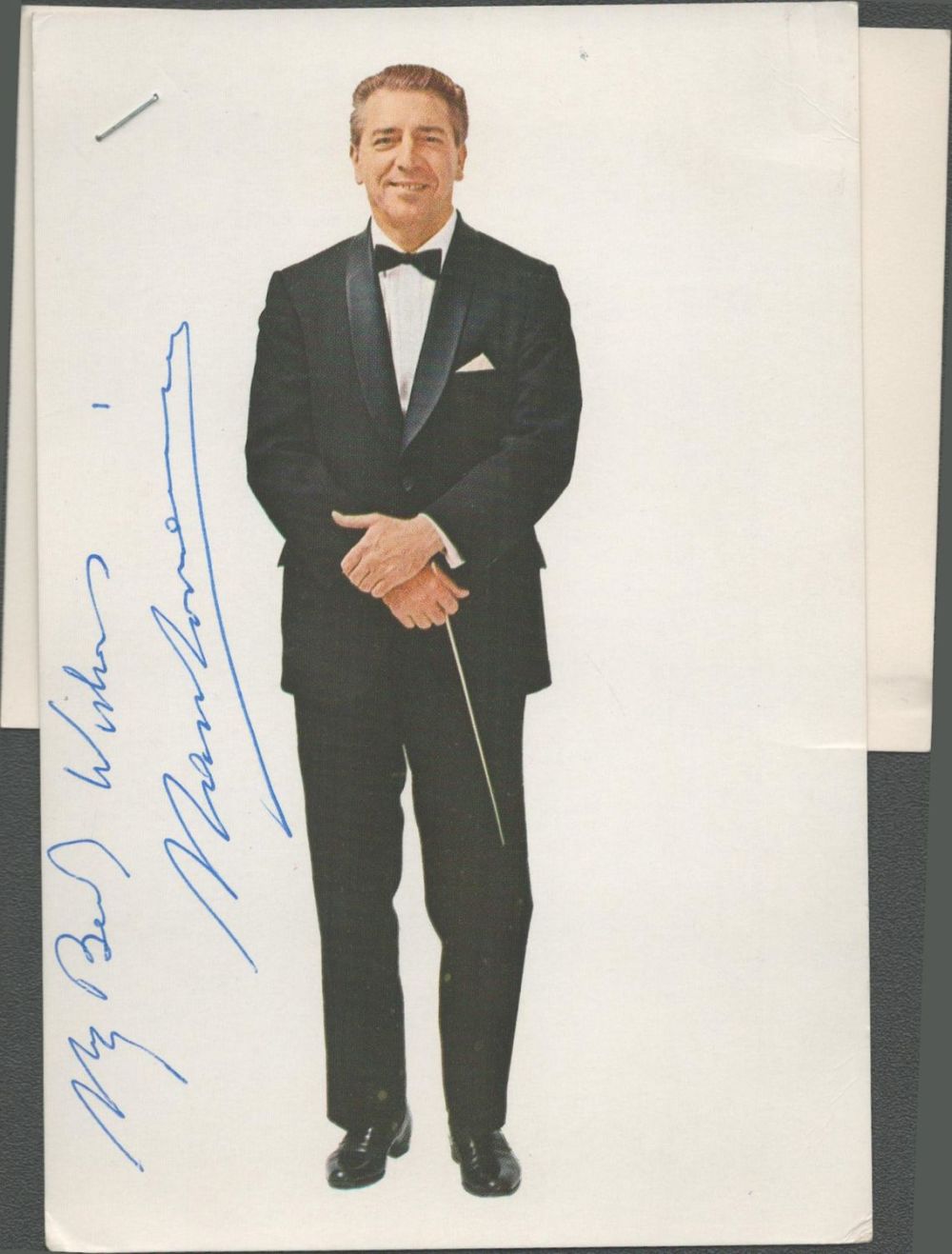 Lot 230: Mantovani signed 6x4 colour photo with attached personalised...