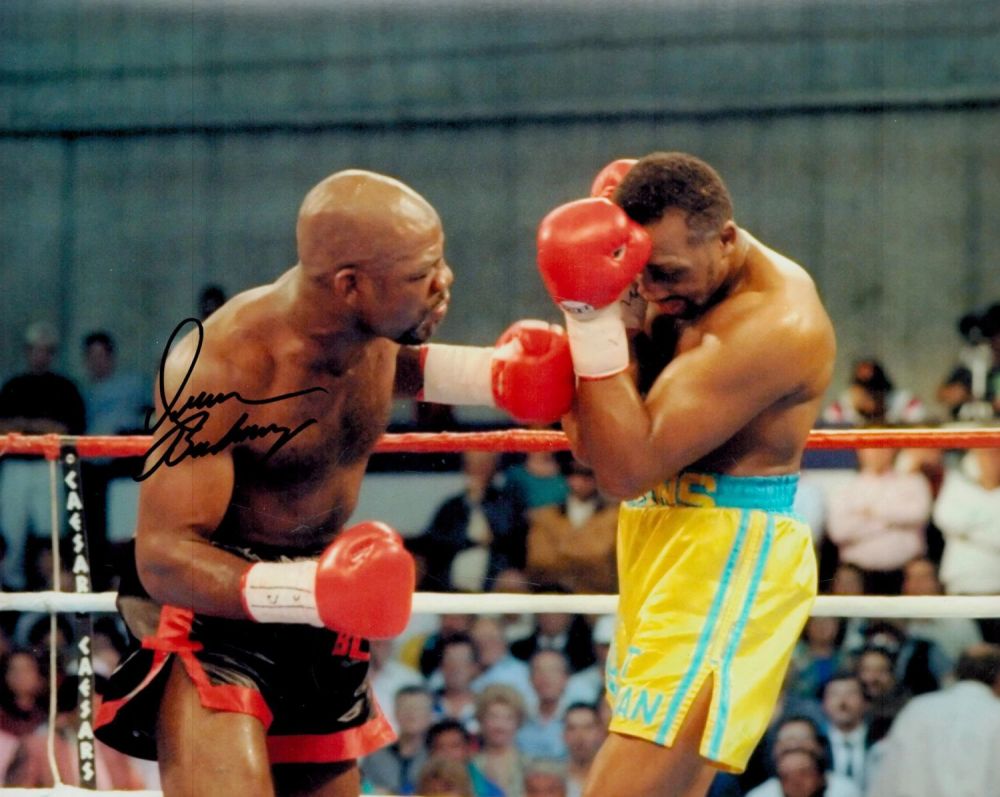 Lot 672: American Boxer Iran Barkley Signed 10x8 inch Colour...