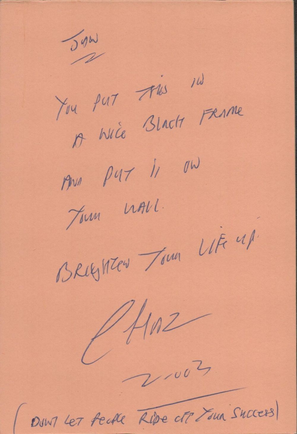 Lot 714: Charles Bronson Signed Personal Artwork from 2003, Dedicated...