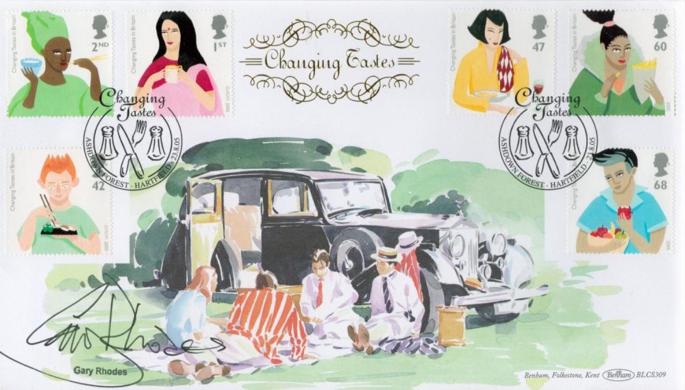 Lot 730: Gary Rhodes signed Changing Tastes Benham FDC Double...