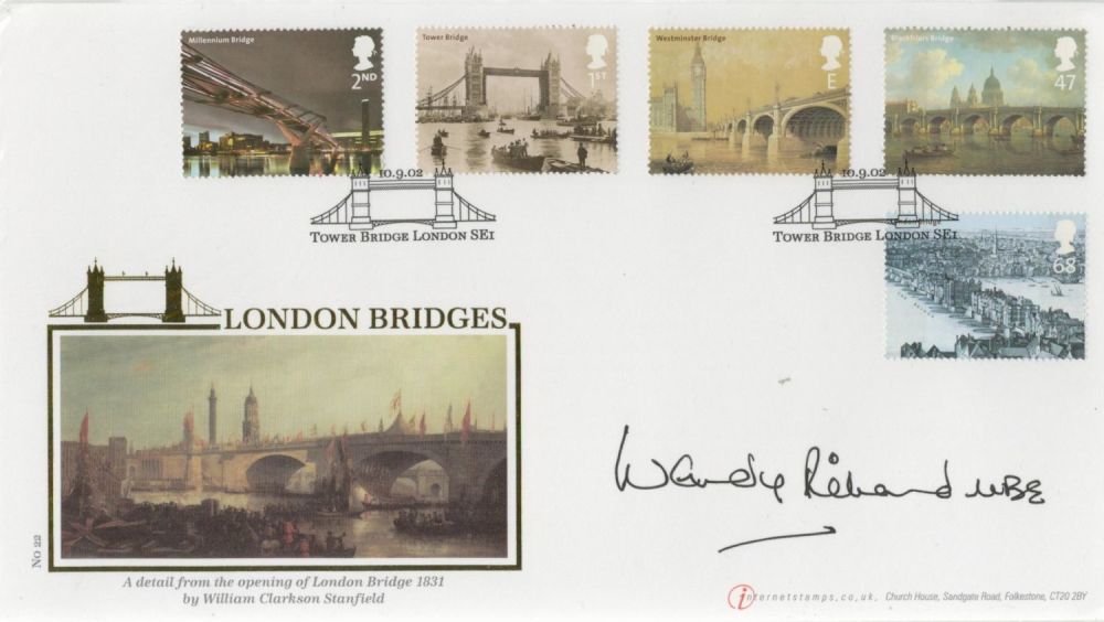 Lot 737: Wendy Richard signed London Bridges Internetstamps FDC double...
