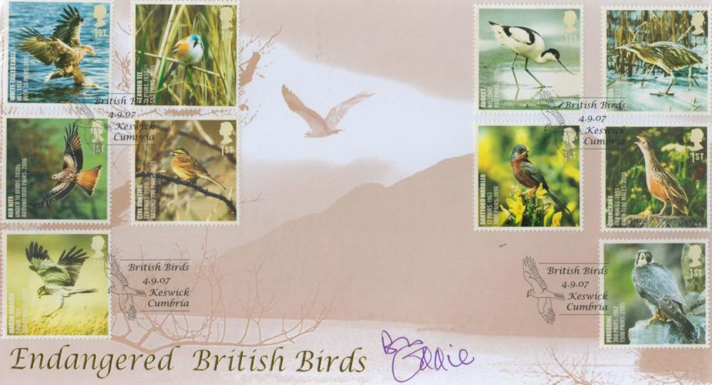Lot 738: Bill Oddie signed Endangered British Birds FDC multiple...