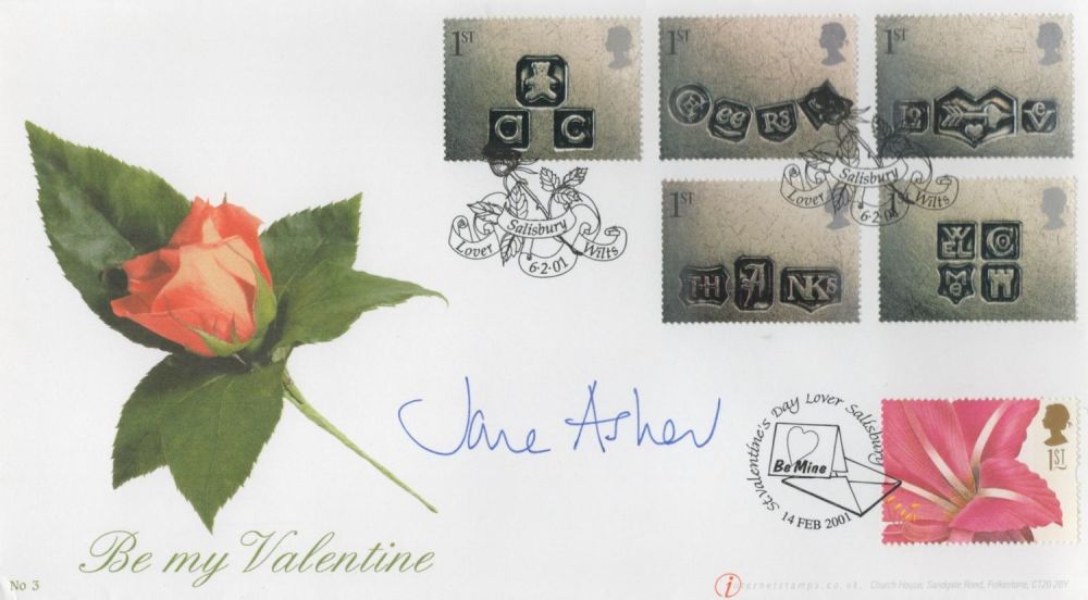 Lot 748: Jane Asher signed Be My Valentine Internetstamps FDC...