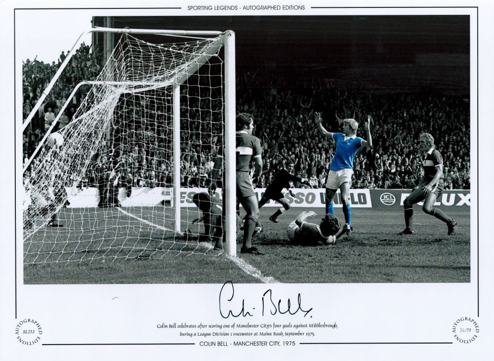 Lot 474: Colin Bell Manchester City 12x16 Signed Colourised Autographed...