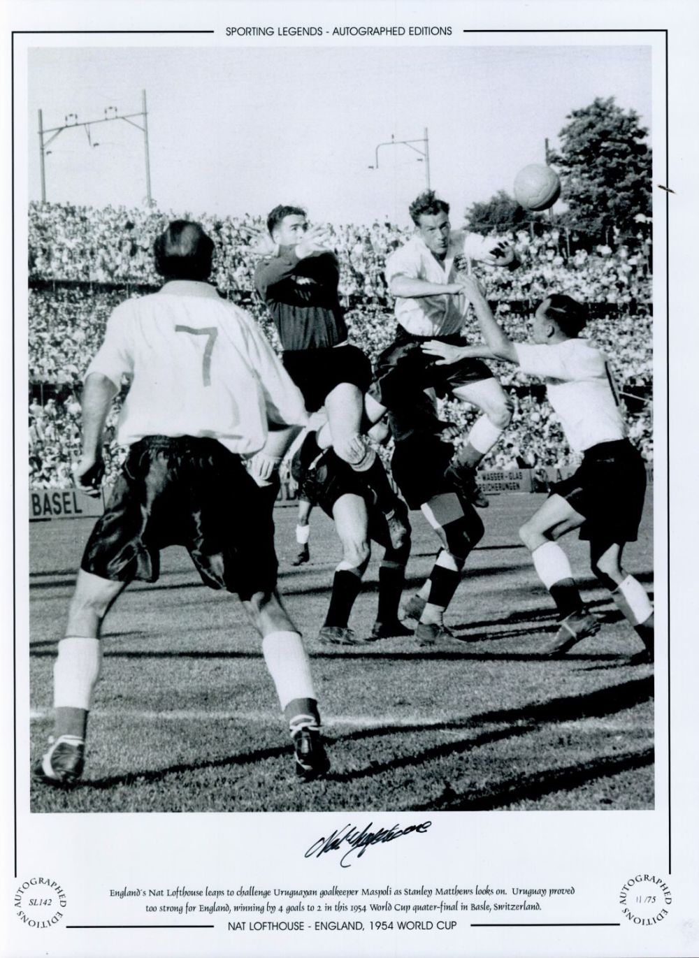 Lot 544: Nat Lofthouse England 12x16 Signed black and white,...
