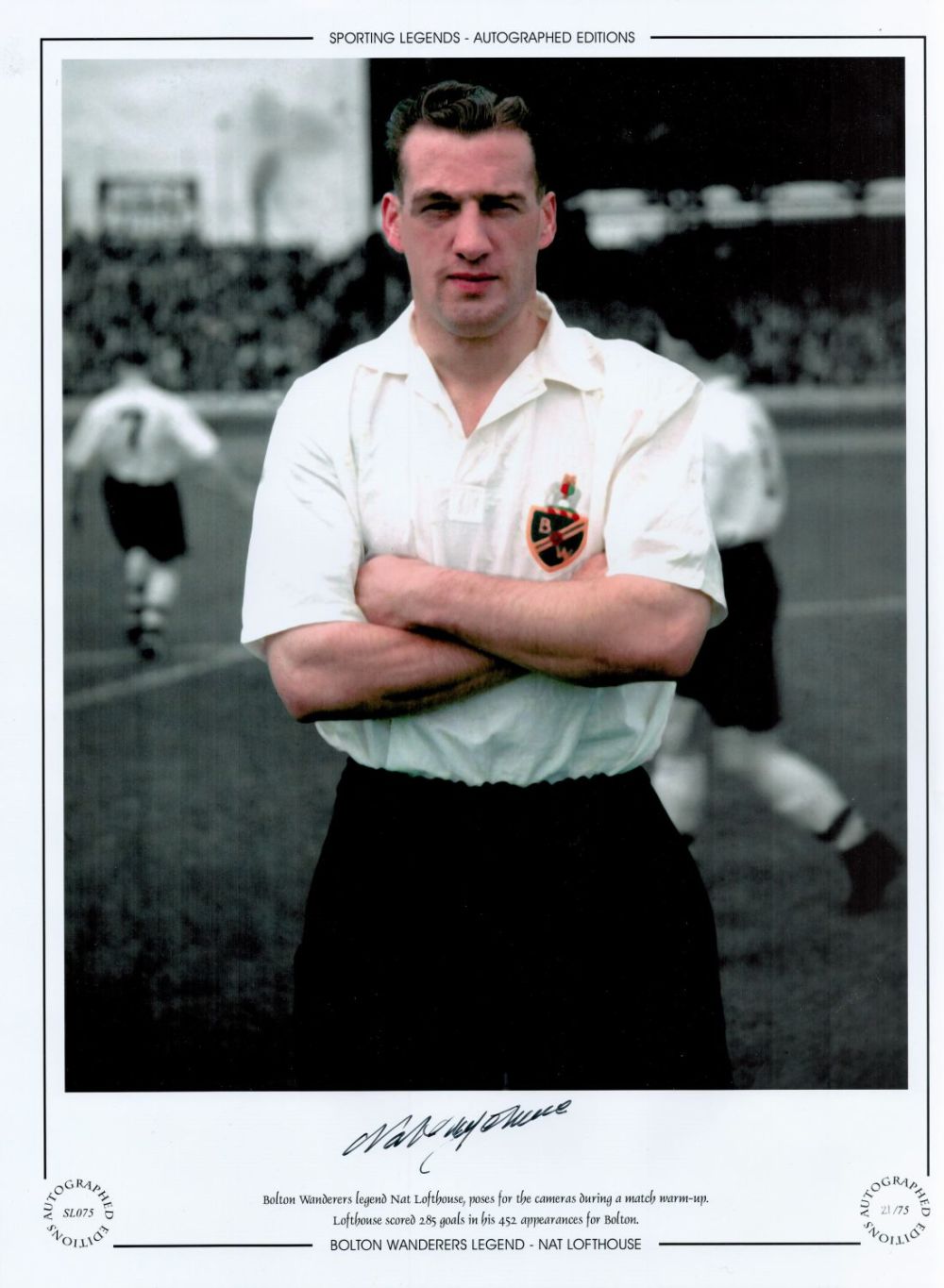 Lot 550: Nat Lofthouse Bolton Wanderers 16x12 Signed colourised, Autographed...