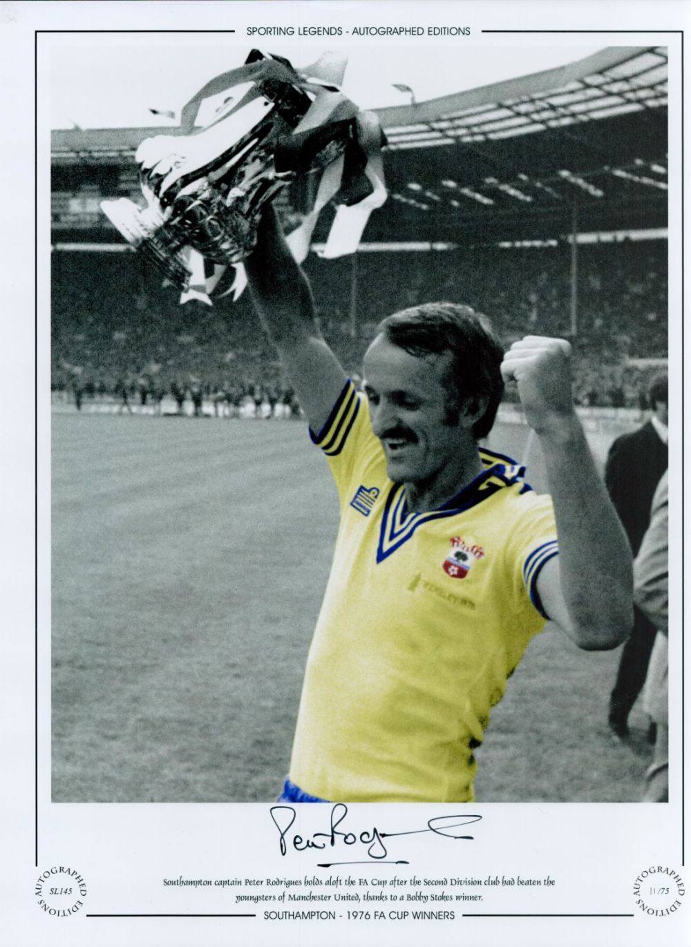 Lot 553: Peter Rodrigues Southampton 16x12 Signed colourised, Autographed Editions,...