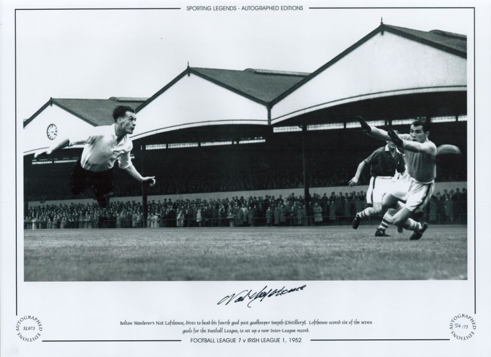 Lot 561: Nat Lofthouse Bolton Wanderers 16x12 Signed black and...