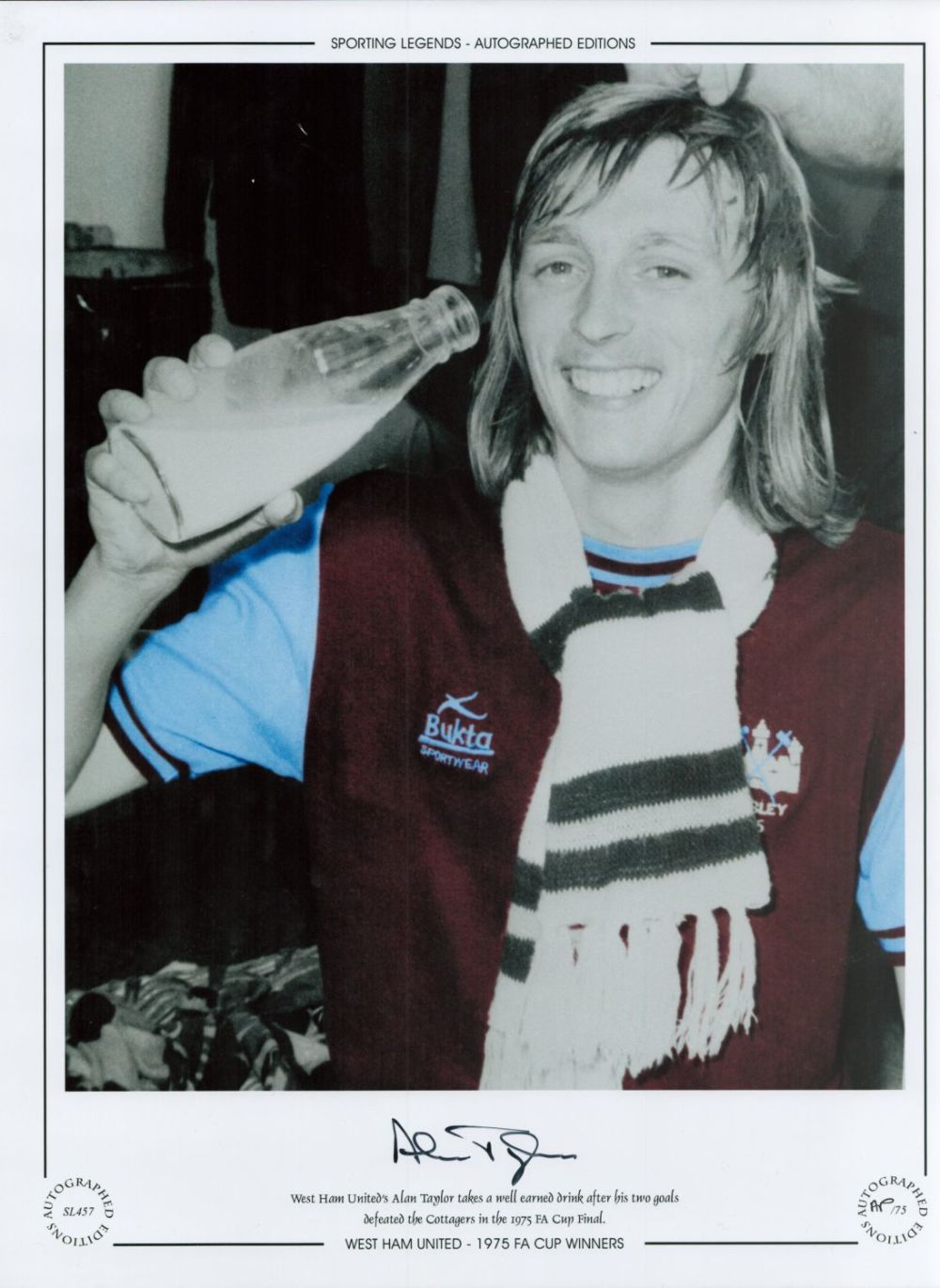 Lot 564: Alan Taylor West Ham 12x16 Signed colourised, Autographed...