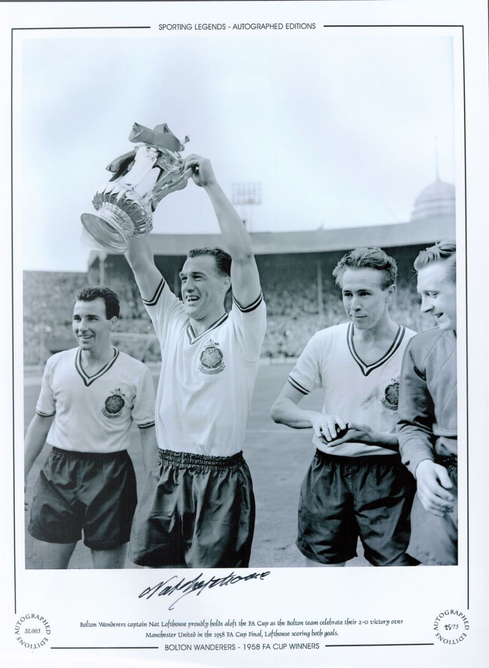 Lot 575: Nat Lofthouse Bolton Wanderers 16x12 Signed black and...