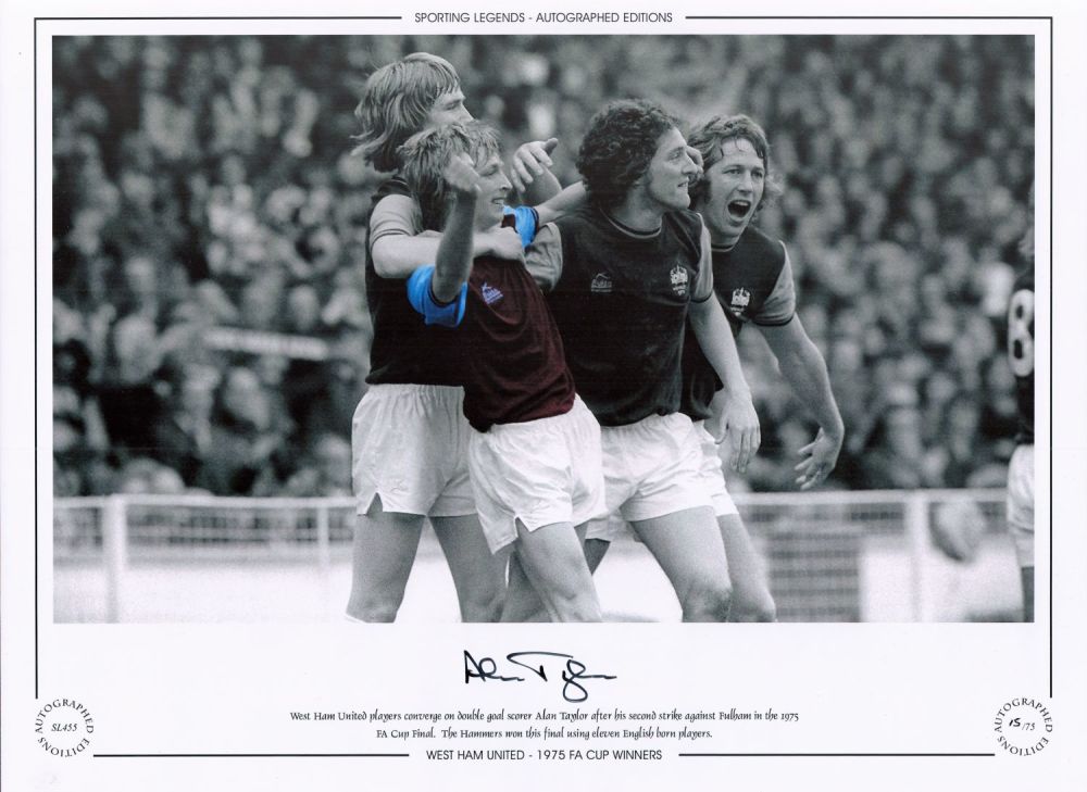 Lot 583: Alan Taylor West Ham 16x12 Signed Colourised, Autographed...