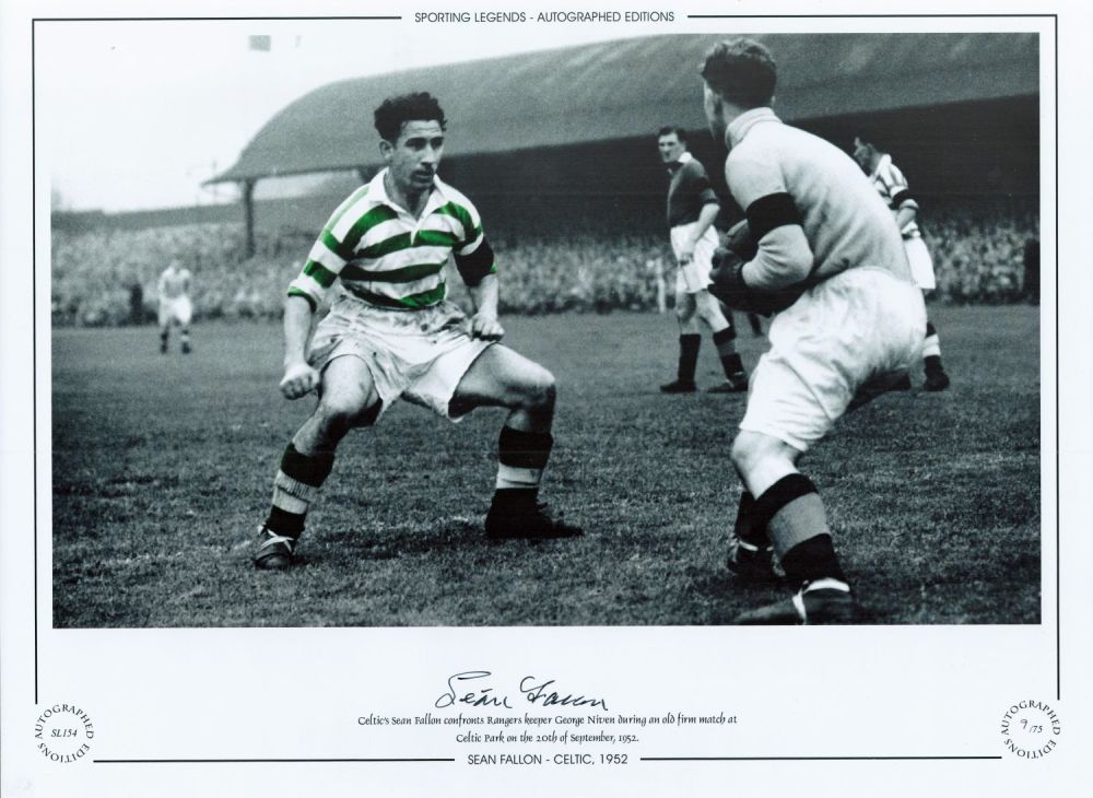 Lot 585: Sean Fallon Celtic 16x12 Signed Colourised, Autographed Editions,...
