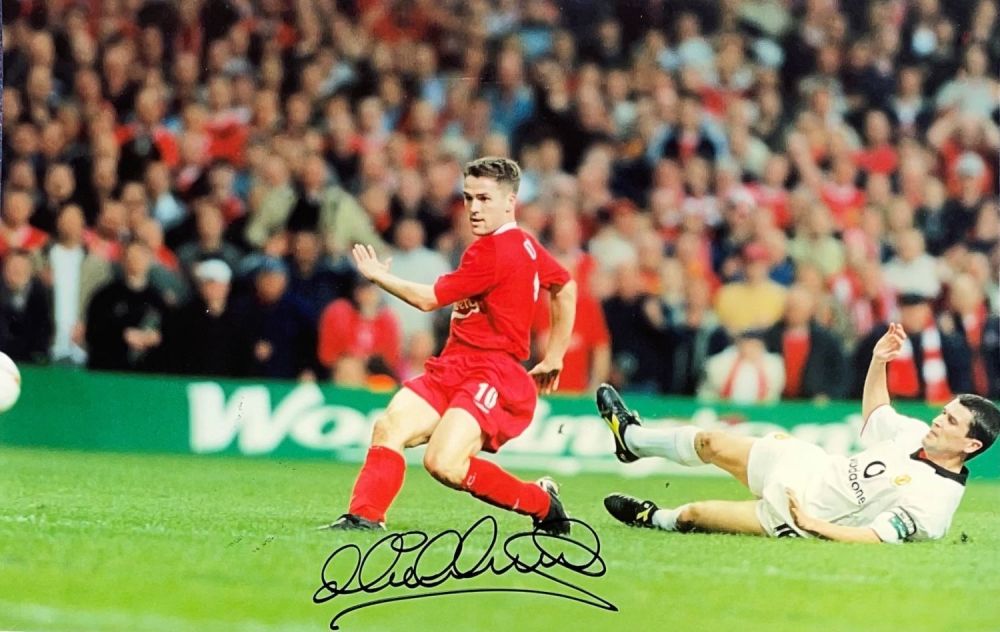 Lot 592: Michael Owen Liverpool Signed 18 x 12 Coloured...