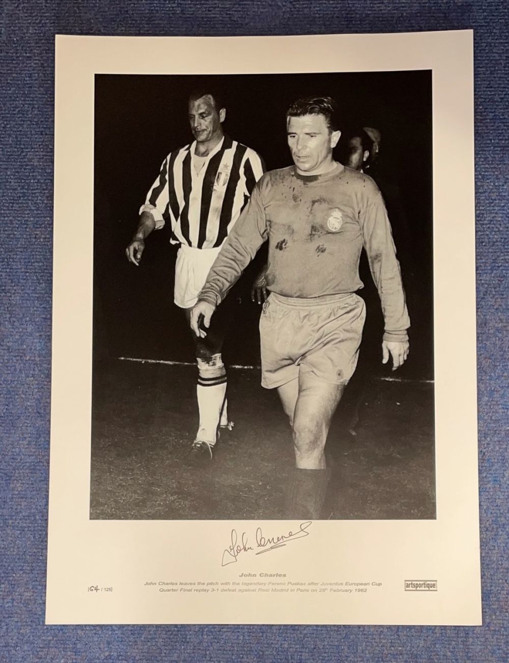 Lot 613: John Charles signed 16 x 23 black and...