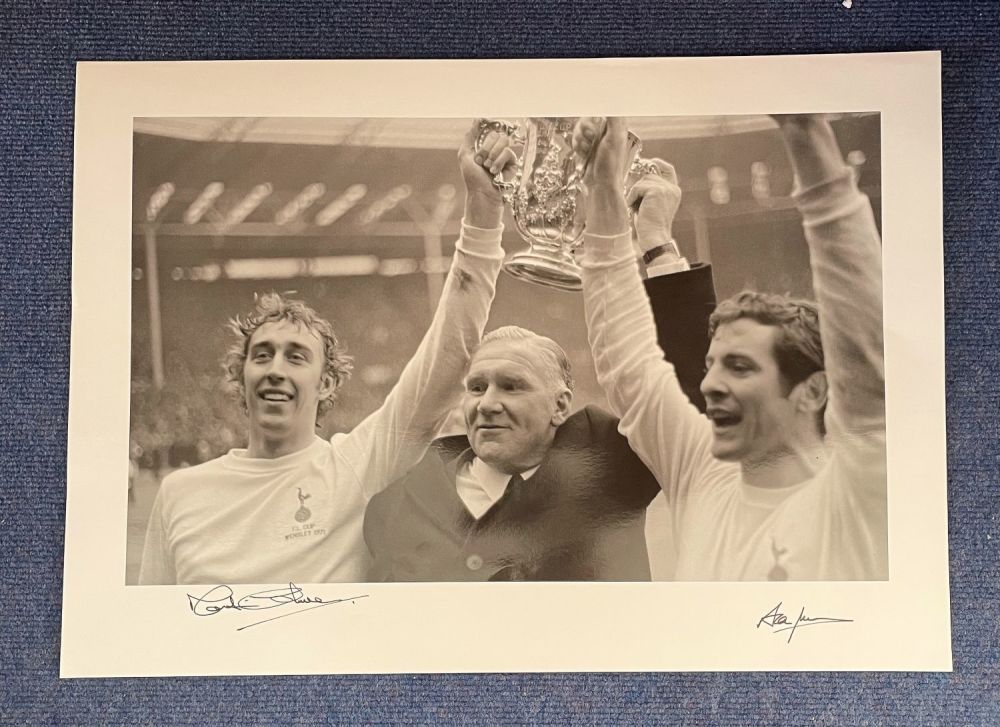 Lot 616: Martin Chivers and Alan Mullery 22x16 black and...