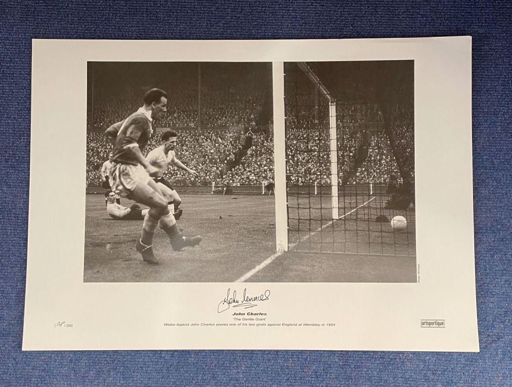 Lot 618: John Charles signed 16 x 23 black and...