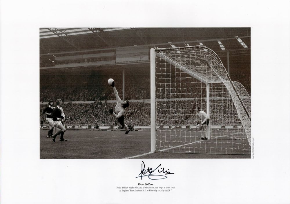 Lot 648: Peter Shilton signed 16 x 12 black and...