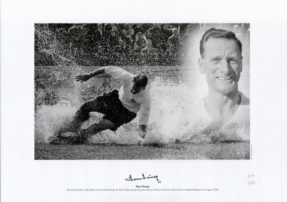 Lot 652: Tom Finney signed 16 x 12 black and...