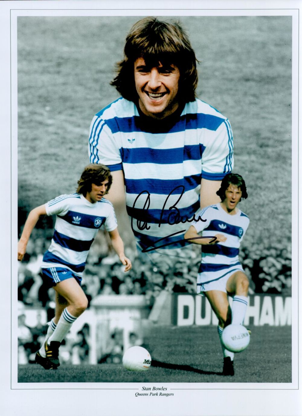 Lot 675: Stan Bowles QPR signed 16 x 12 Colourised...