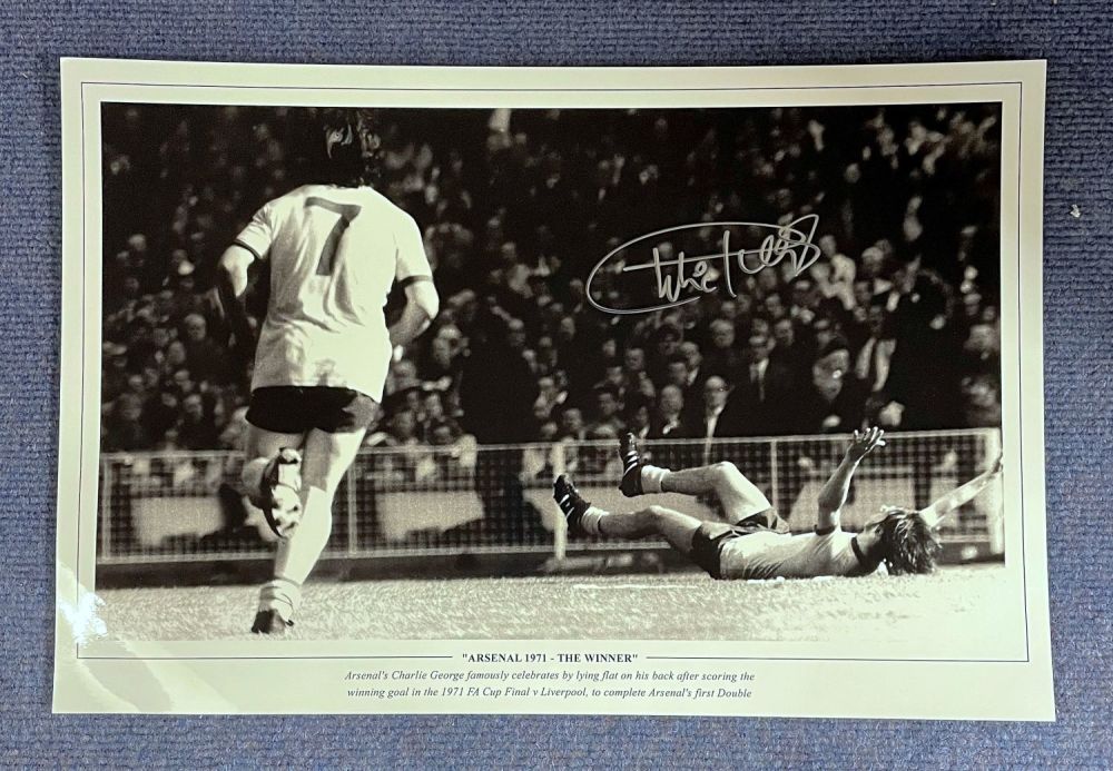 Lot 693: Charlie George signed 18 x 12 black and...