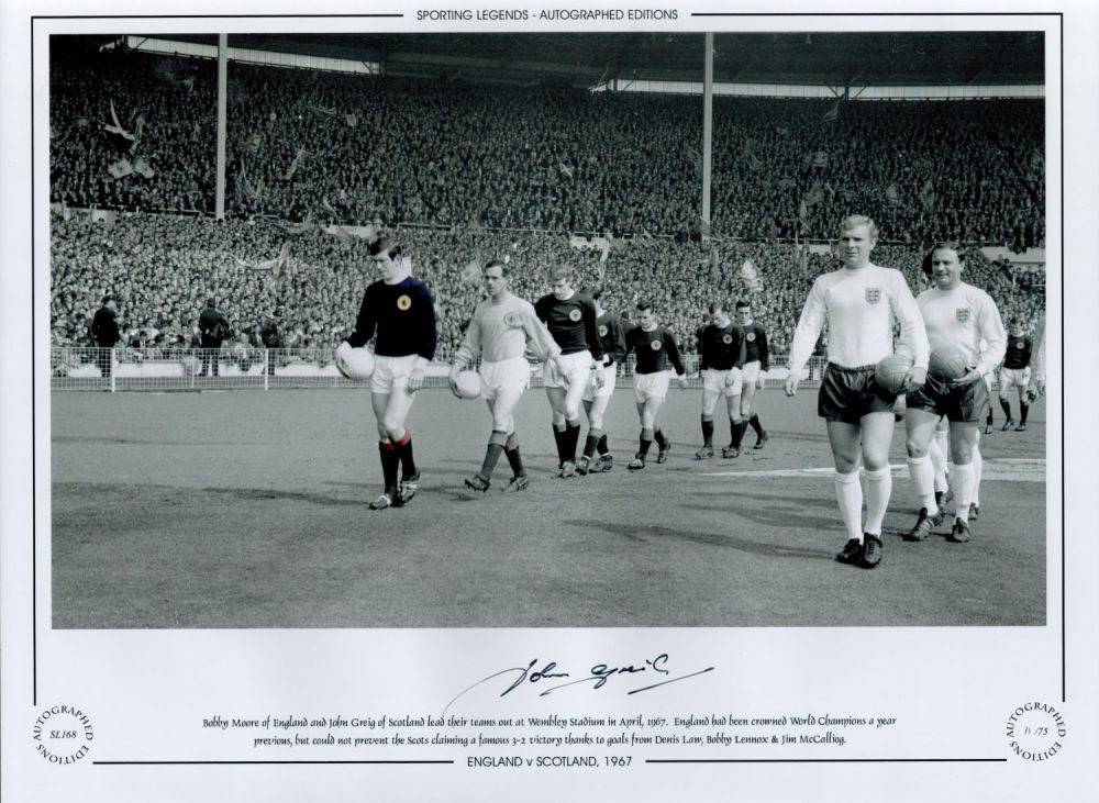 Lot 697: John Greig Signed 16 x 12 Black and...