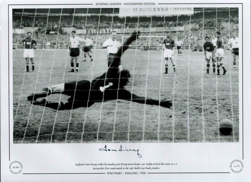 Lot 703: Tom Finney Signed 16 x 12 Black and...