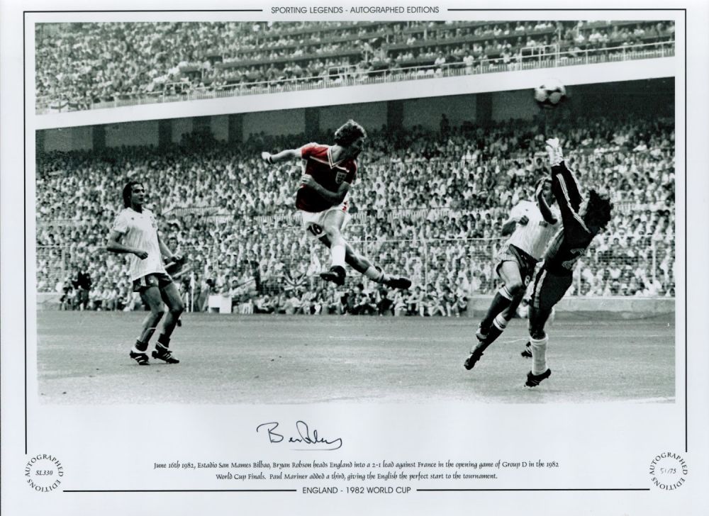 Lot 740: Bryan Robson Signed 16 x 12 Colourised Autograph...