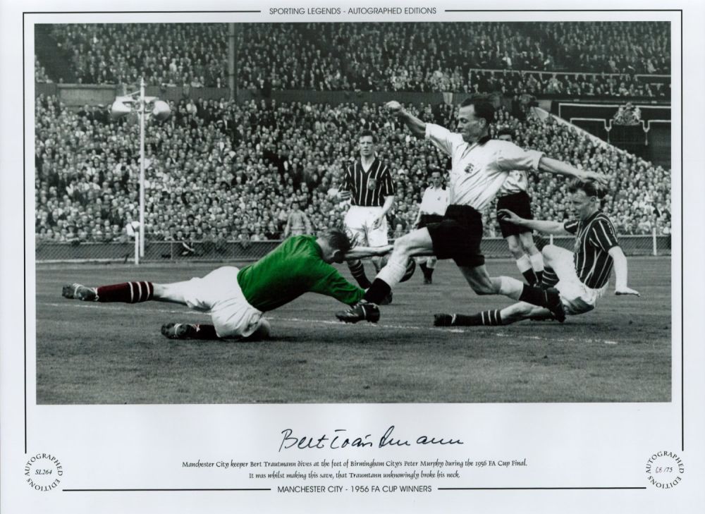 Lot 760: Bert Trautmann Signed 16 x 12 Colourised Autograph...