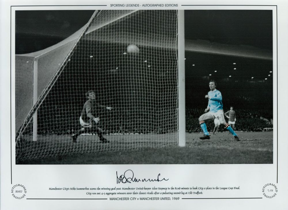 Lot 770: Mike Summerbee Signed 16 x 12 Colourised Autograph...