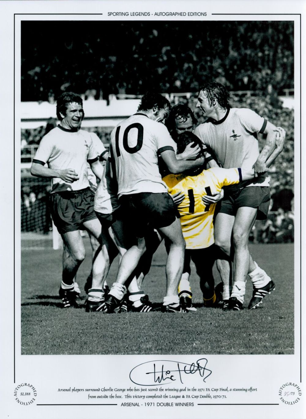 Lot 792: Charlie George Signed 16 x 12 Colourised Autograph...