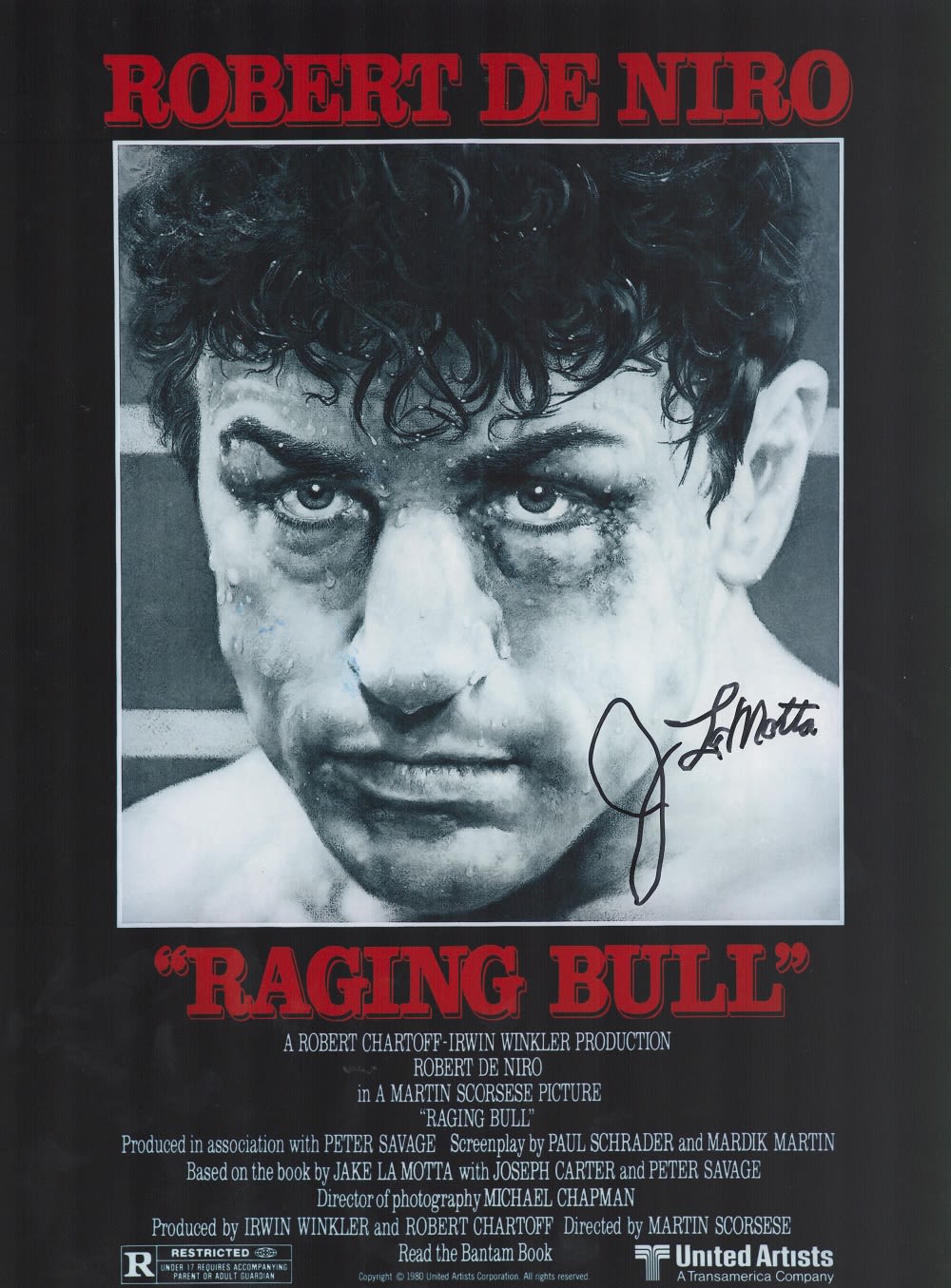 Lot 720: Boxing Jake LaMotta signed 16x12 Raging Bull promo...