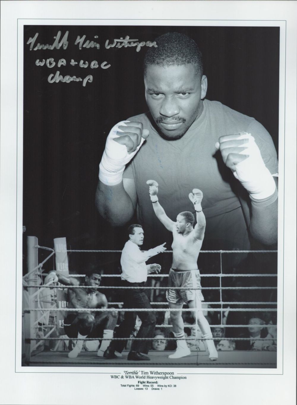 Lot 729: Boxing Tim Witherspoon signed 16x12 black and white...