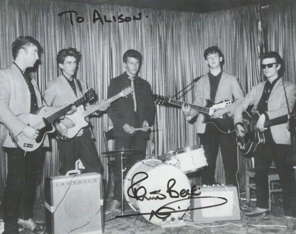 Lot 74: Pete Best signed 10x8 Beatles vintage black and...