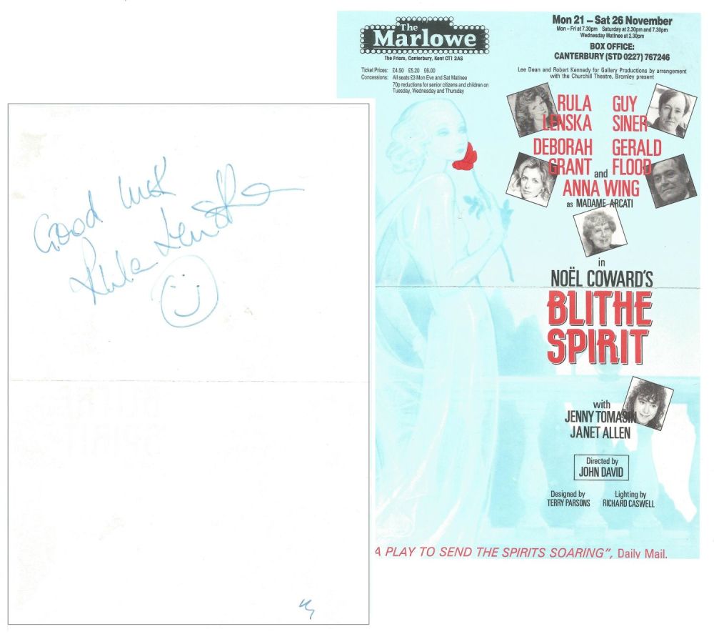 Lot 83: Rula Lenska signed flyer advertising a Marlowe Theatre...