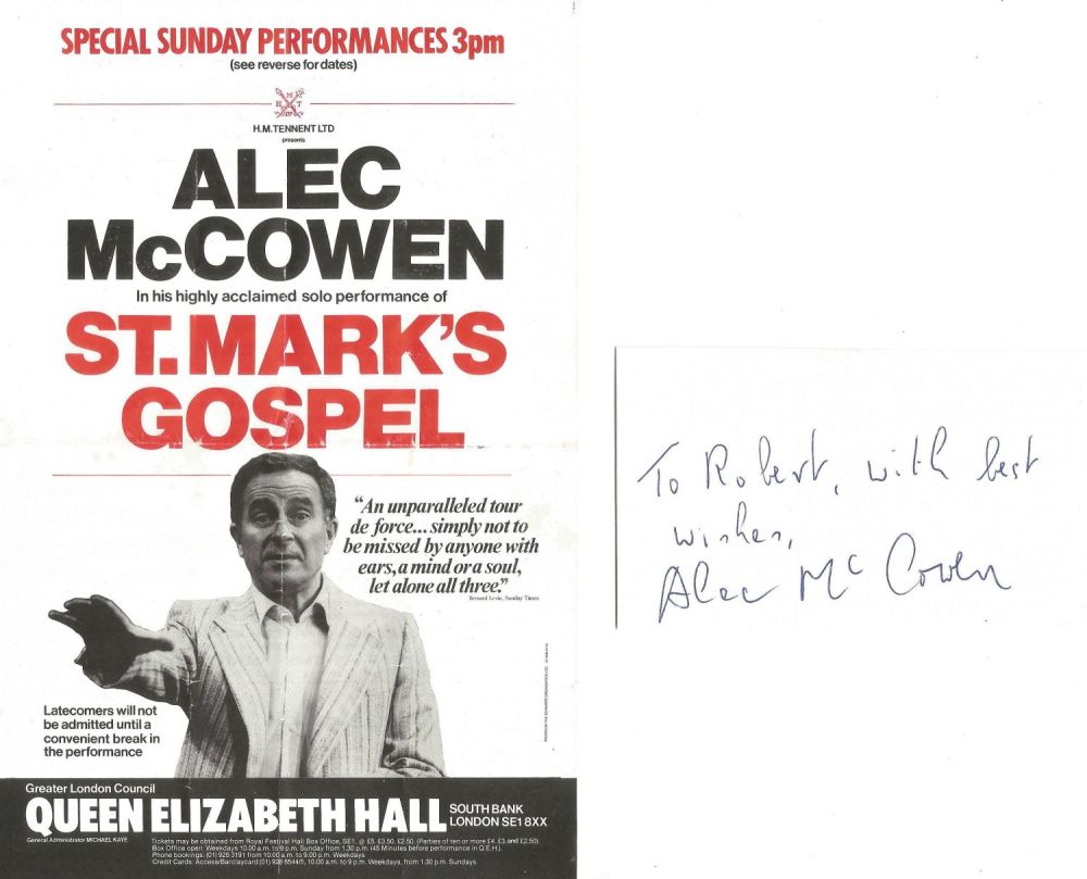 Lot 84: Alec McCowen signed approx 2 1/2 x 4...