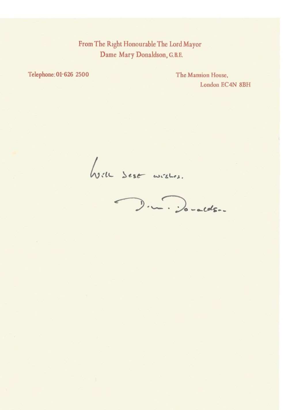 Lot 98: Lord Mayor Dame Mary Donaldson GBE, first woman...