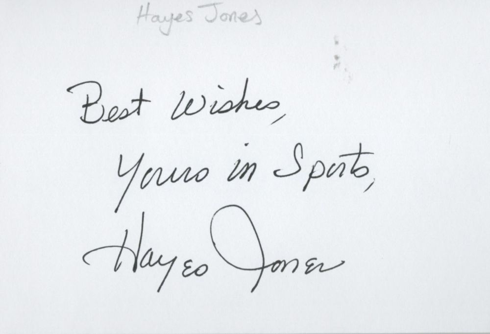 Lot 166: Hayes Jones white card (measuring 6"x4") nicely signed...