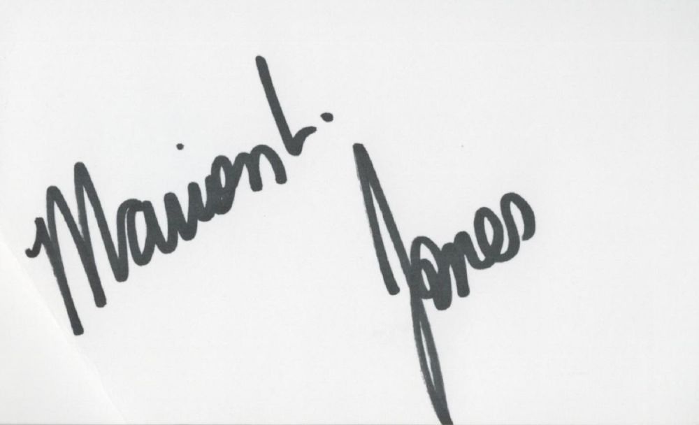 Lot 168: Marion Jones white card (measuring 5"x3") signed in...