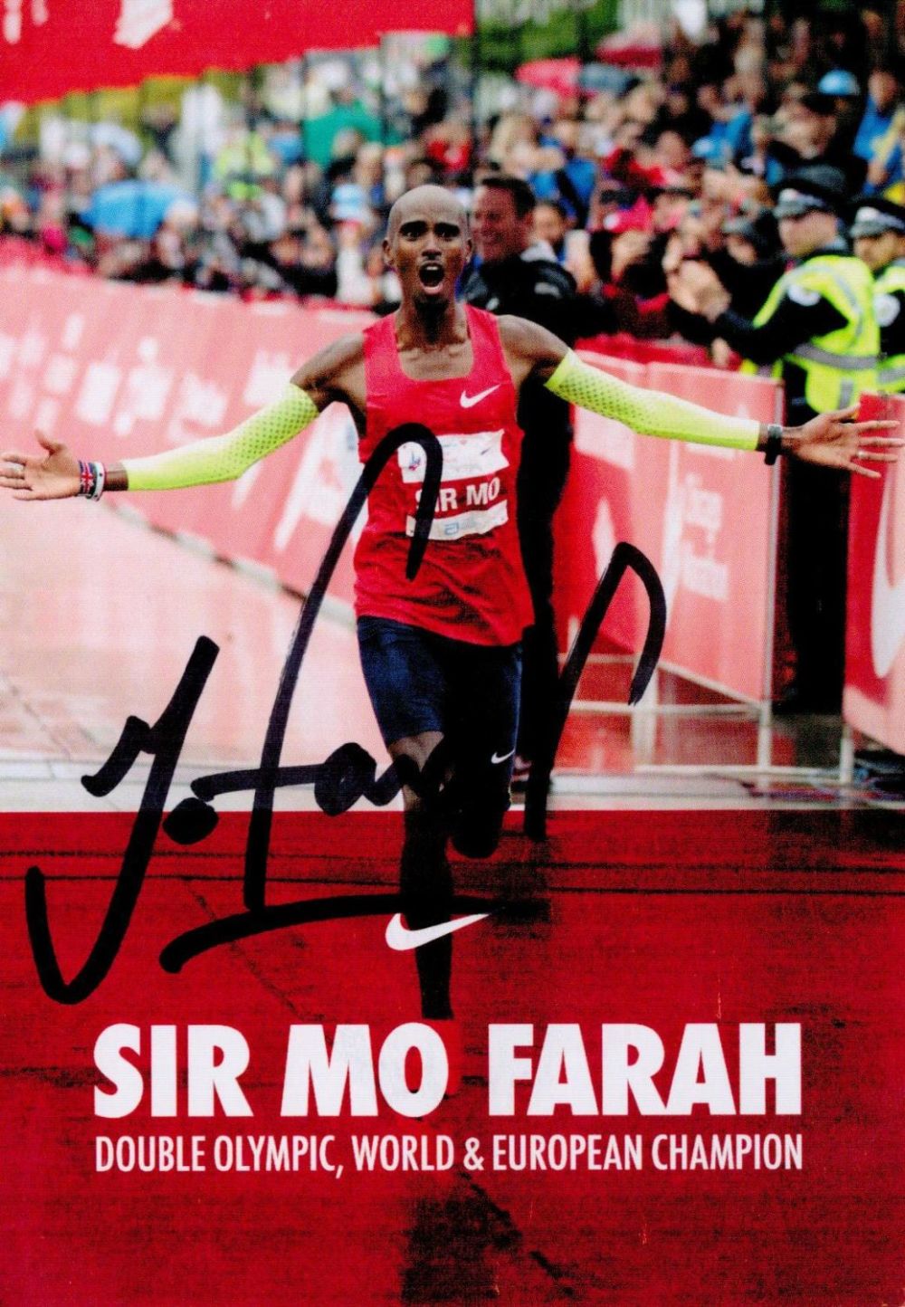 Lot 183: Sir Mo Farah Postcard-sized promotional card nicely signed...