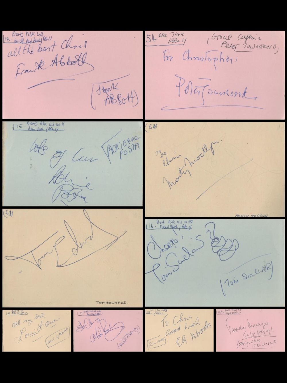 Lot 200: Assorted Collection of signed 5x3 album pages. Signatures...