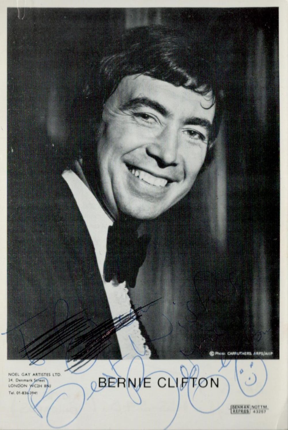 Lot 219: Bernie Clifton signed 6x4 black and white photo....