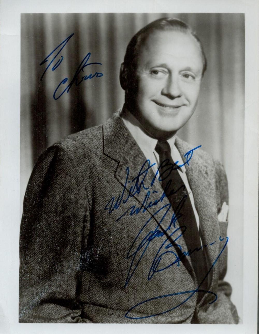 Lot 223: Jack Benny signed 7x5 black and white photo....