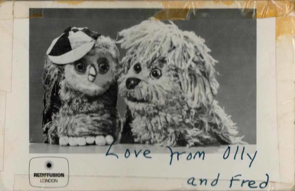 Lot 226: Olly and Fred TV Puppets signed 6x4 black...
