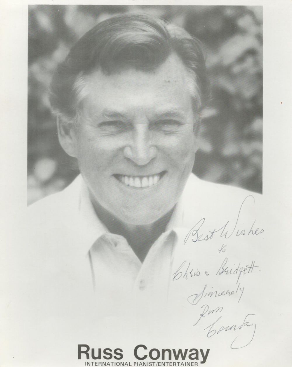 Lot 239: Russ Conway signed 10x8 black and white photo....