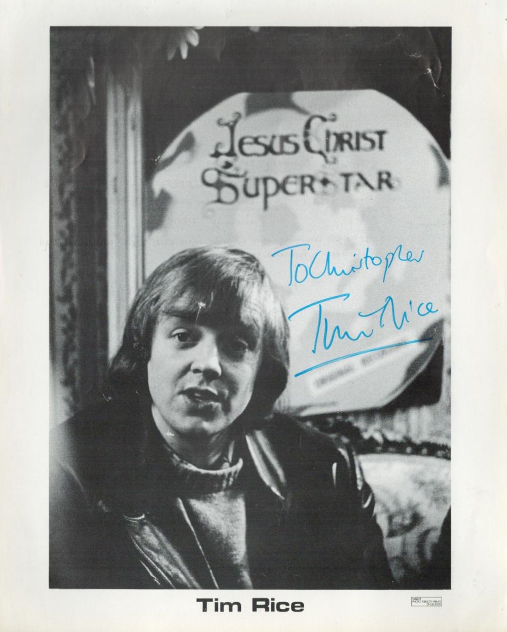 Lot 240: Sir Tim Rice signed 10x8 black and white...