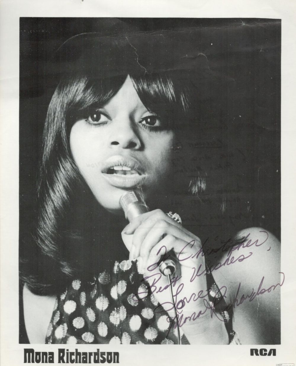 Lot 244: Mona Richardson signed 10x8 black and white photo....