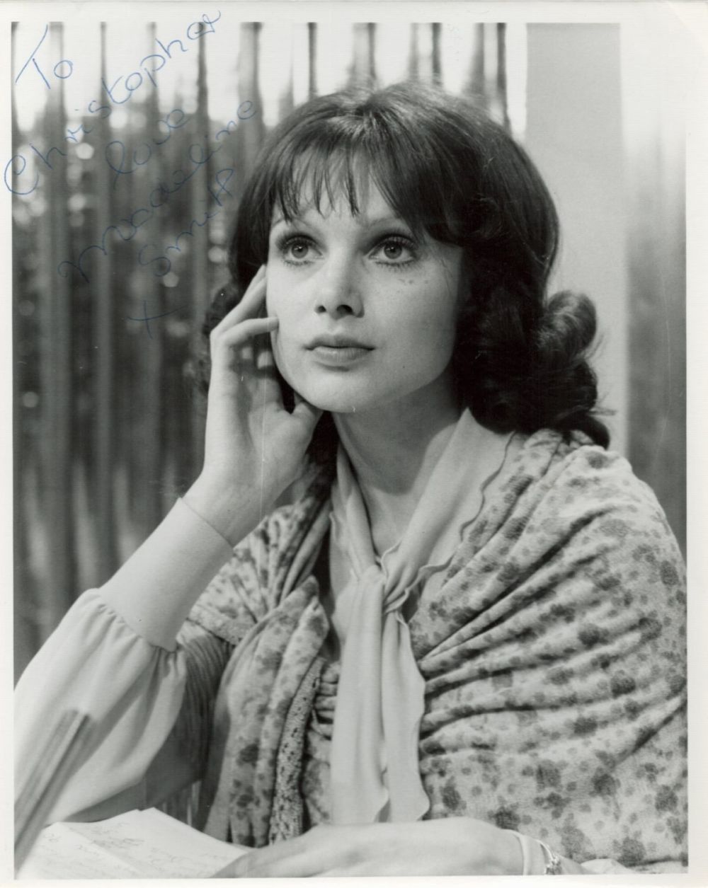 Lot 250: Madeline Smith signed 10x8 black and white photo...