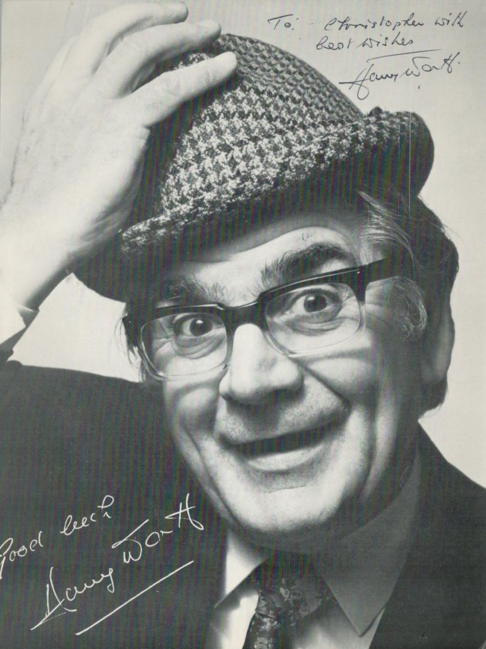 Lot 265: Harry Worth signed 6x8 black and white photo....